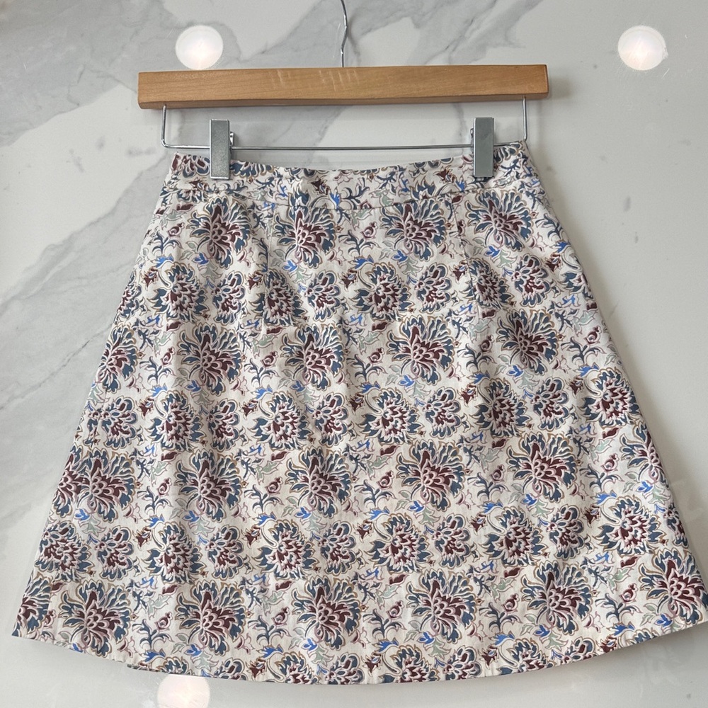 Tory Burch Floral A-Line Skirt in Cream and Brown with pockets - Picture 2 of 11
